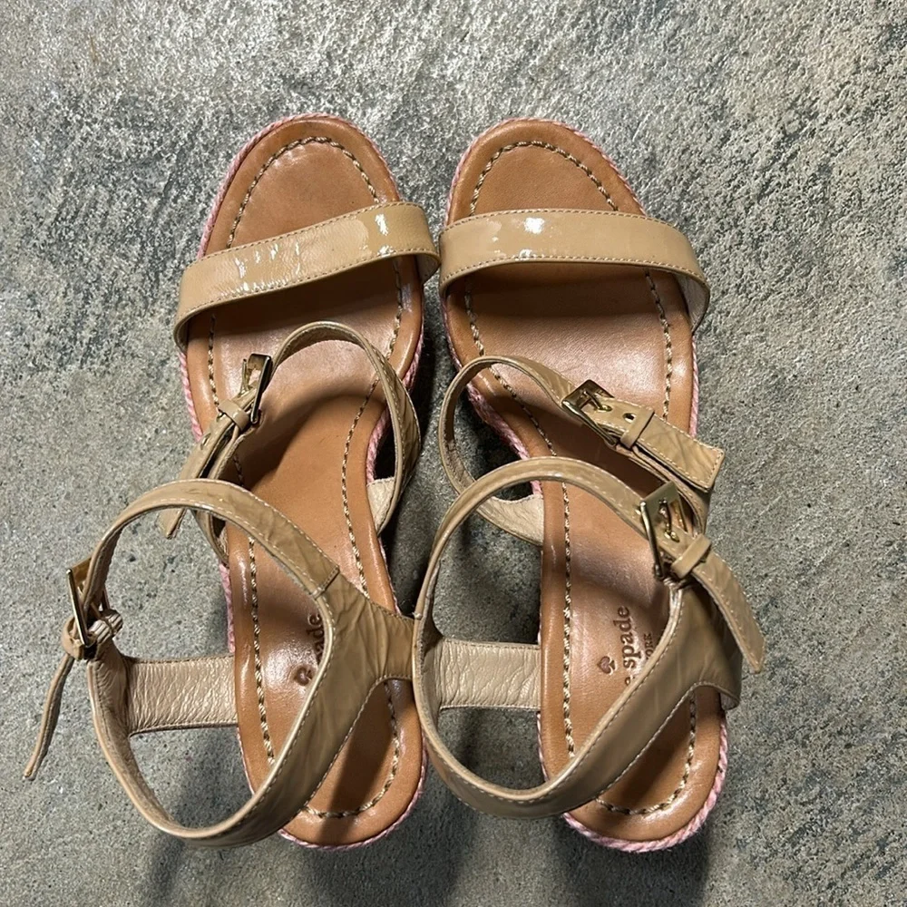 Kate Spade Striped Espadrilles patent leather high heeled sandals size 9